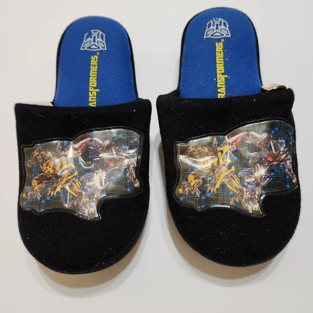 Kids Black and Blue Transformers Slip-On Slippers
